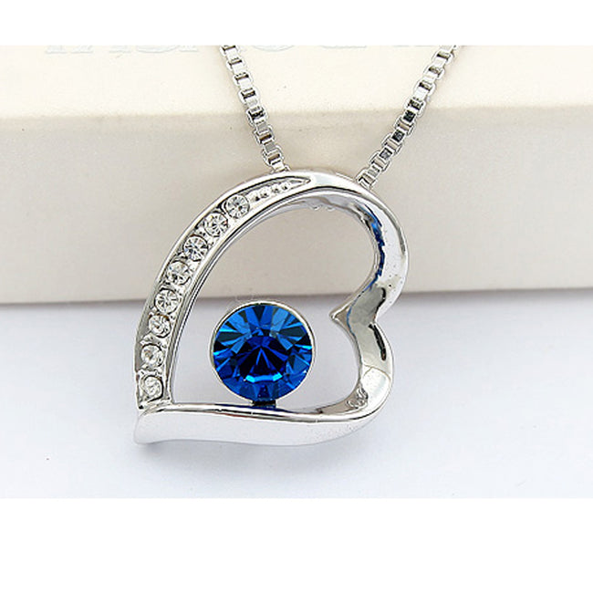 Blue Crystal Jewelry Set - Heart Pendant Necklace and Earrings