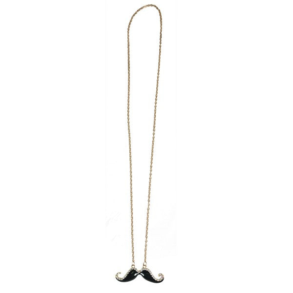 Black Handlebar Mustache Necklace with Crystals