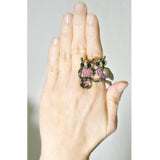 Magenta and Pink Crystal Rhinestone Double Owl Adjustable Ring