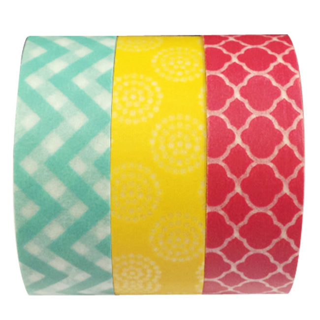 Wrapables Marrakech Trellis, Chevron & Circling Washi Tape, Set of 3