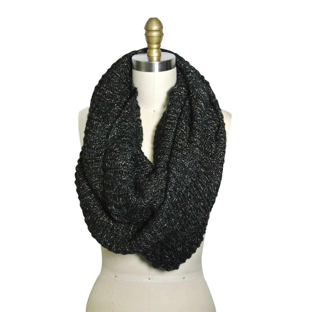 Wrapables Premium Winter Knit Infinity Scarf with Metallic Gold Threading