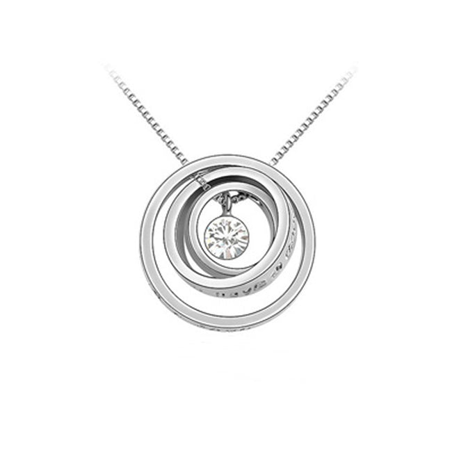White Jewelry Set - Triple Rings Pendant Necklace and Earrings