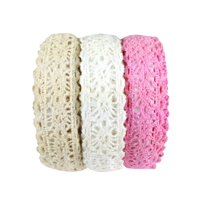 Decorative Lace Tape, 200cm L x 15mm W (set of 3)