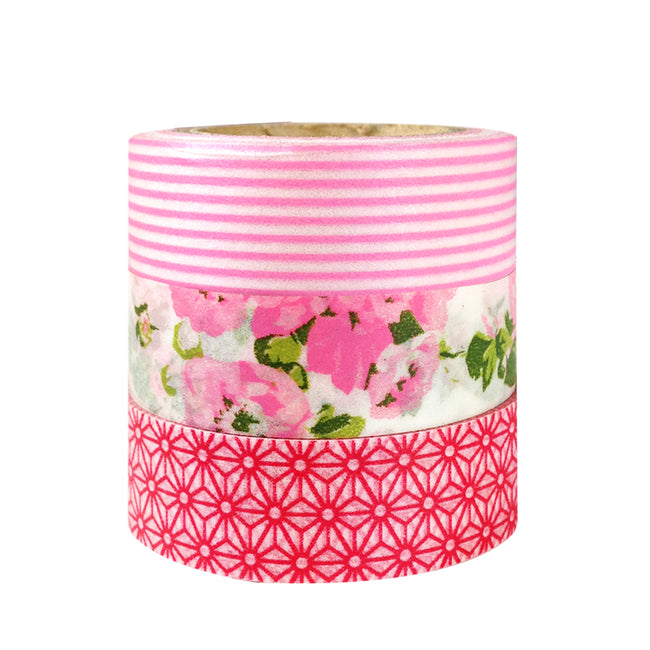 Wrapables Pink Passion Washi Masking Tape (Set of 3)