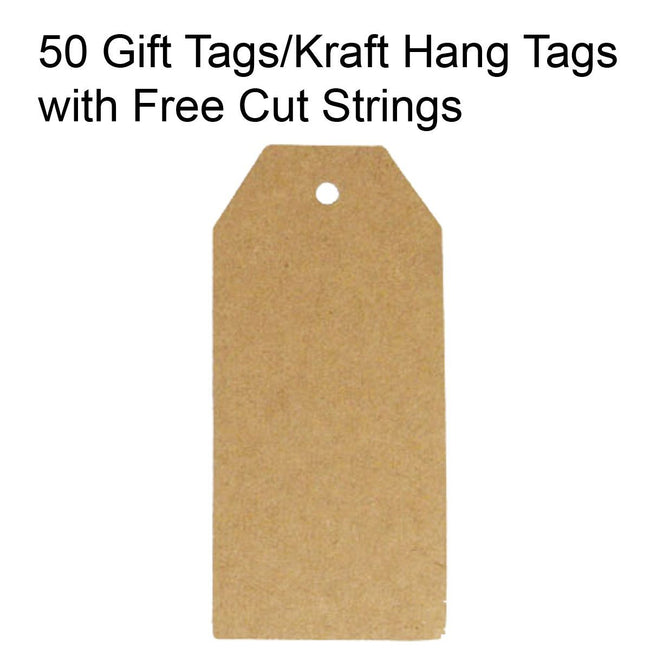 50 Gift Tags/Kraft Hang Tags with Free Cut Strings