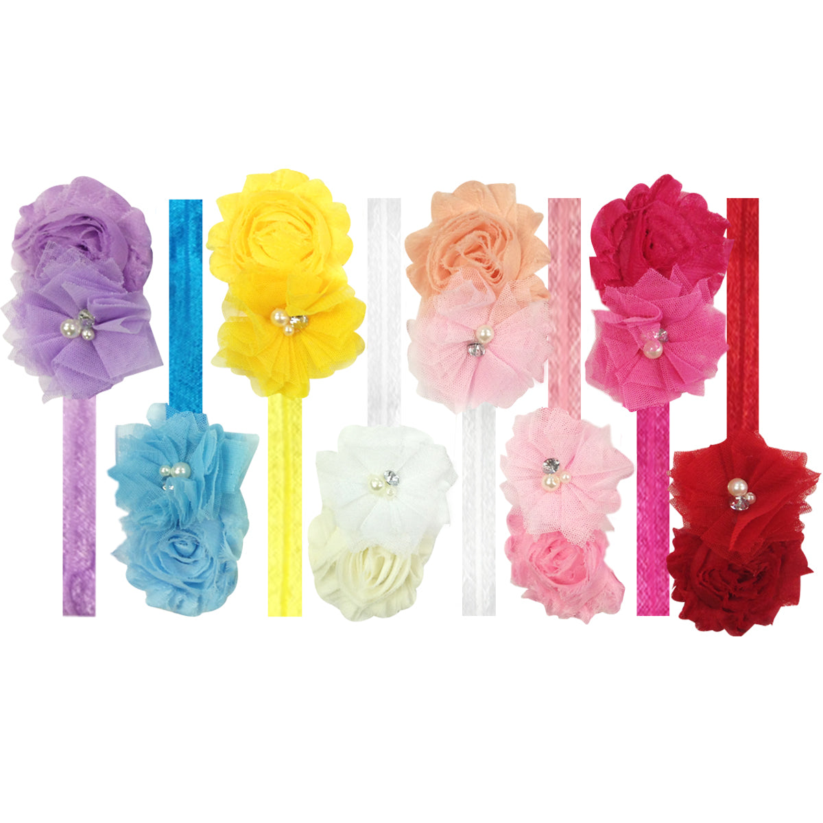 Kella Milla Frayed Shabby Chic Floral Headbands for Baby & Toddler Girls (Set of 8)