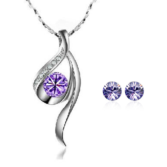 Wrapables Silver Tone True Elegance Crystal Necklace and Stud Earrings Jewelry Set