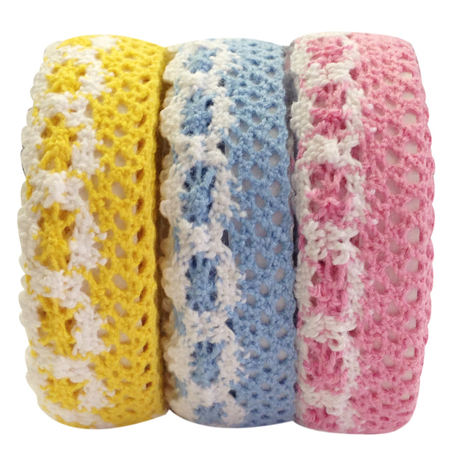 Wrapables Colorful Decorative Adhesive Lace Tape Set Of 3 ( Yellow, Blue, Pink)