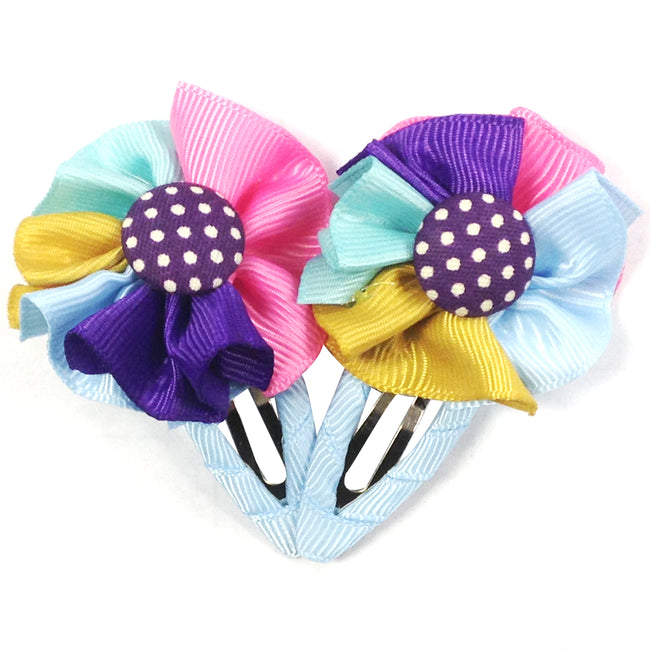 Wrapables Rainbow Ribbon Flower Hair Clips for Toddler Girl, Set of 5