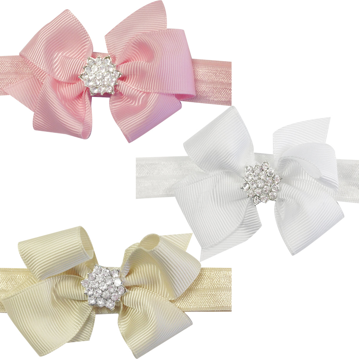 Kella Milla Ribbon Bow with Rhinestone Button Center Stretchy Headband, Set of 12