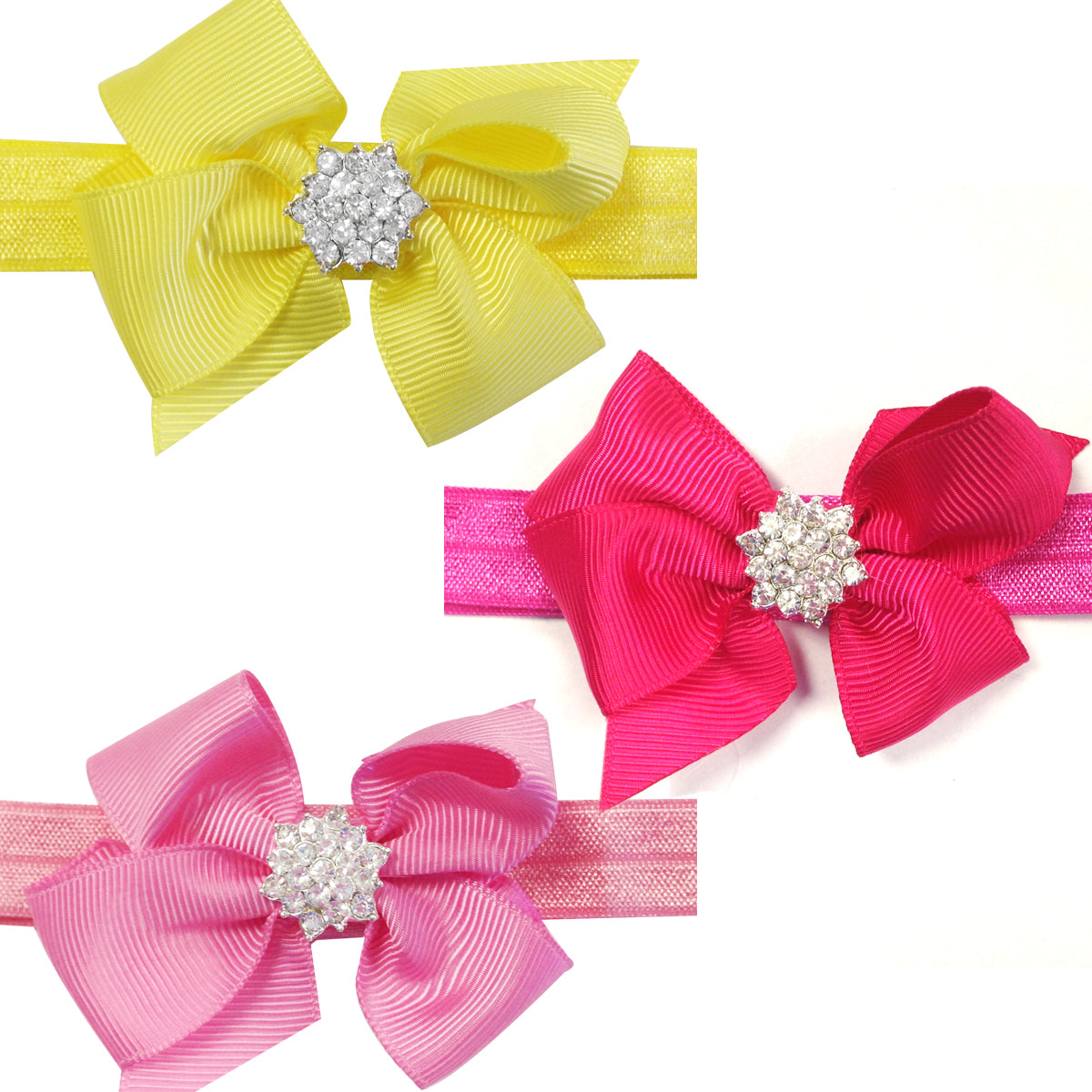 Kella Milla Ribbon Bow with Rhinestone Button Center Stretchy Headband, Set of 12