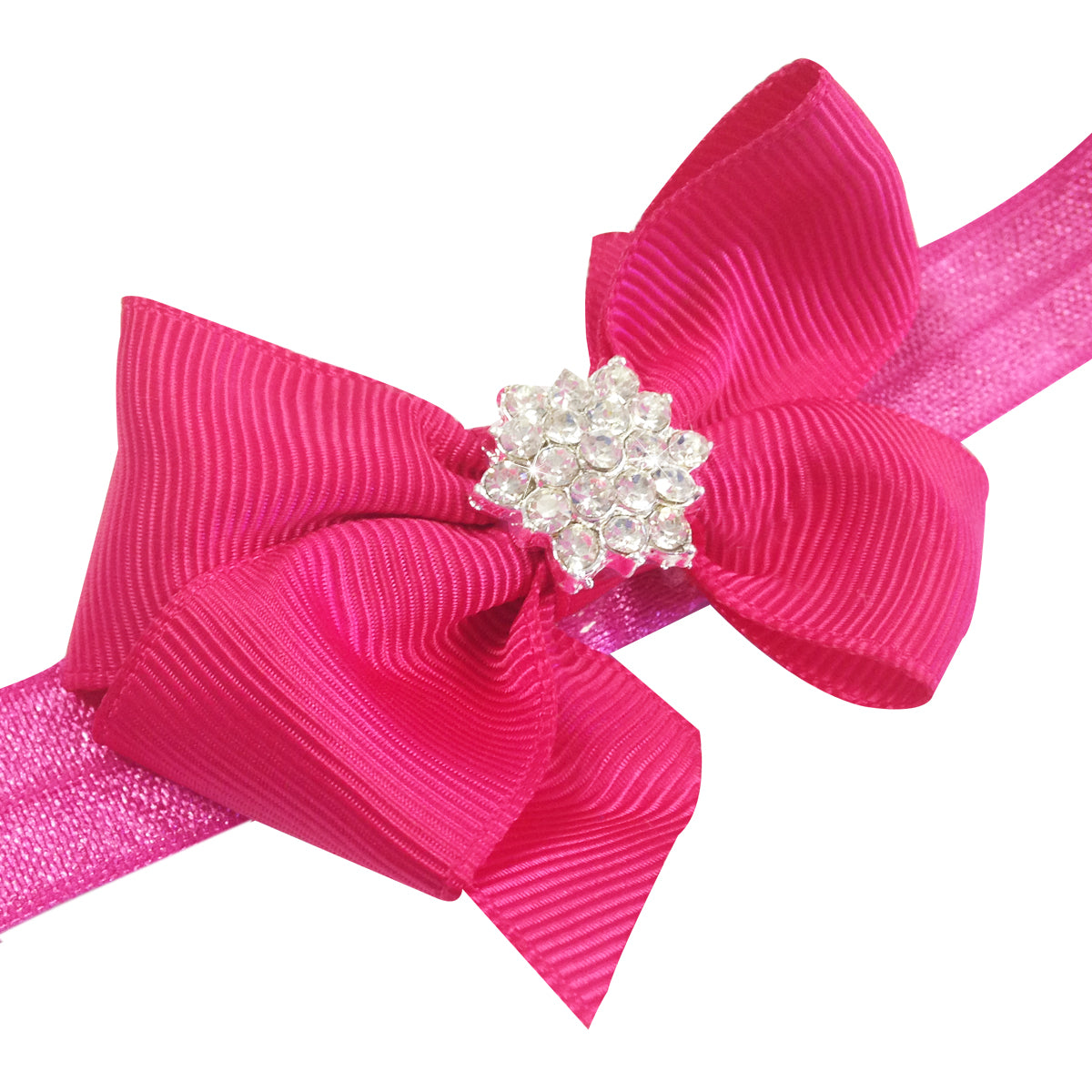 Kella Milla Ribbon Bow with Rhinestone Button Center Stretchy Headband, Set of 12