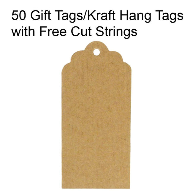 Wrapables 50 Scalloped Gift Tags/Kraft Hang Tags with Free Cut Strings & Set of 3 Washi Tape