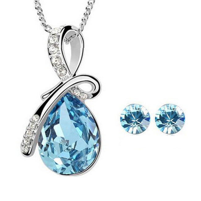 Wrapables Crystal Teardrop Pendant Necklace and Stud Earrings Jewelry Set