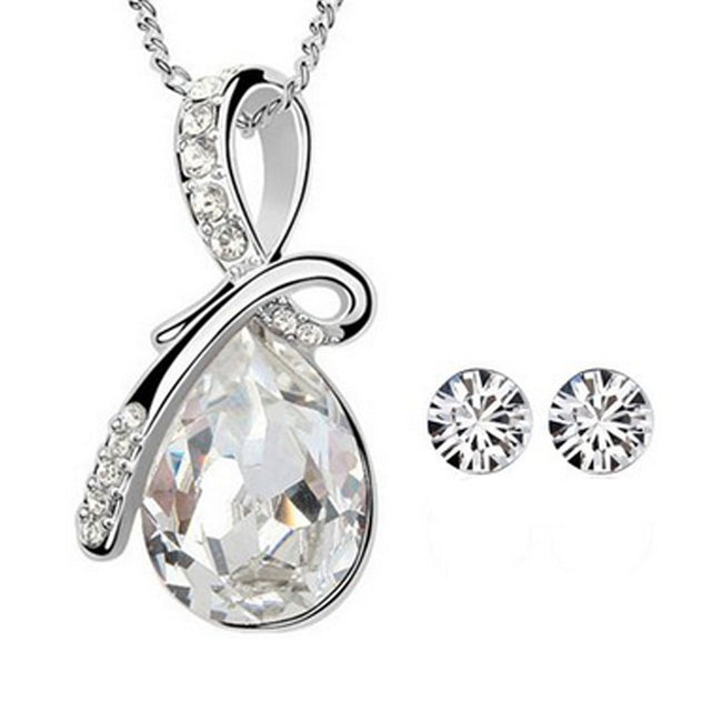 Wrapables Crystal Teardrop Pendant Necklace and Stud Earrings Jewelry Set