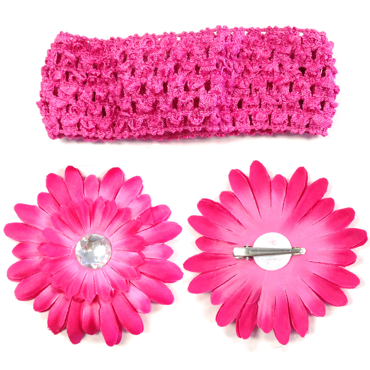 Kella Milla Assorted Gerber Daisy Flower Hair Clips With Soft Stretchy Crochet Baby Headbands (24 Pack, 12 Flowers + 12 Headbands)