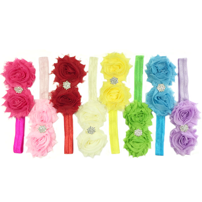 Kella Milla Set of 8 Frayed Shabby Chic Double Rose Baby Headbands