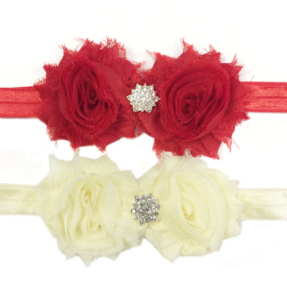 Kella Milla Set of 8 Frayed Shabby Chic Double Rose Baby Headbands