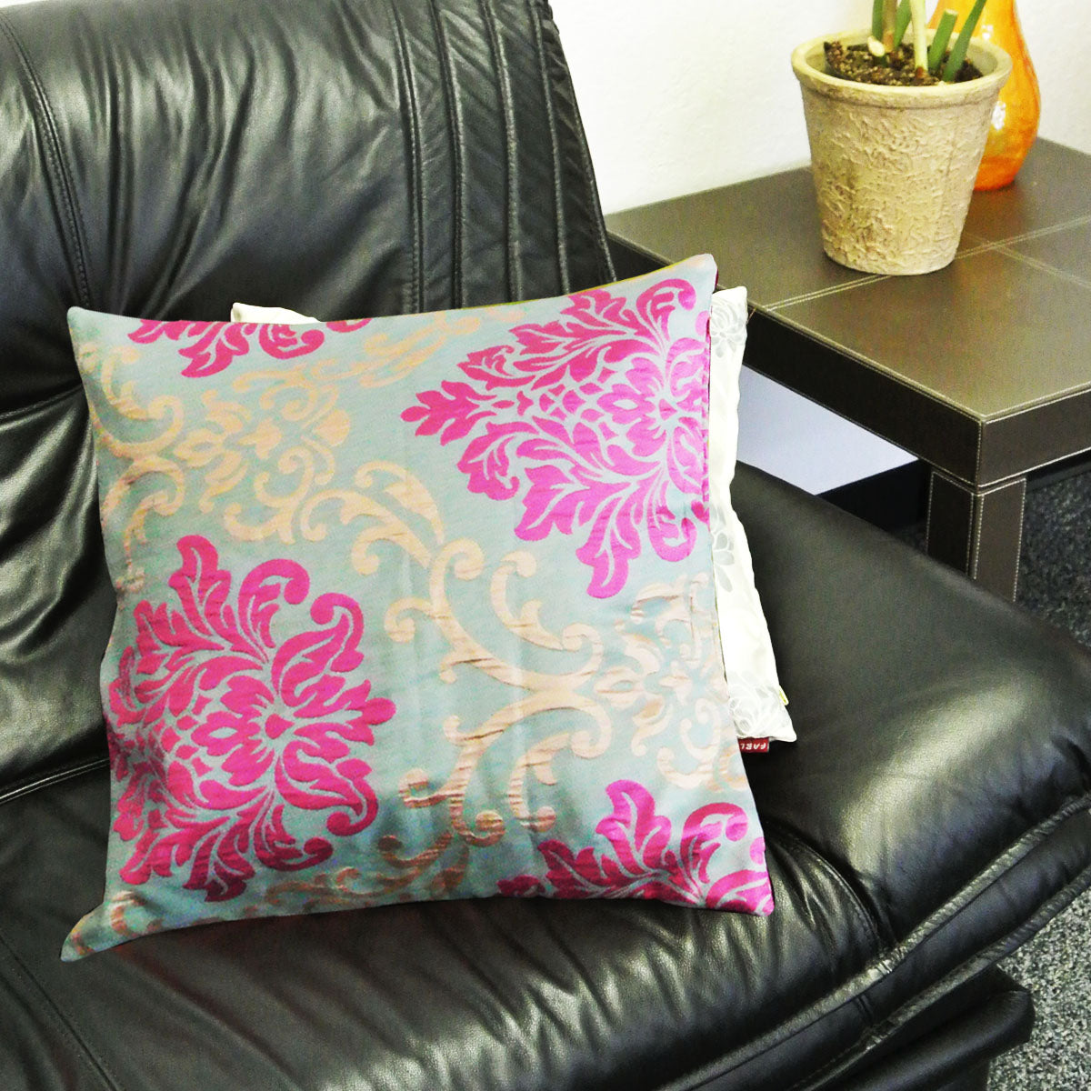 Kella Milla Regal Damask Throw Pillow Cover - Grey Magenta