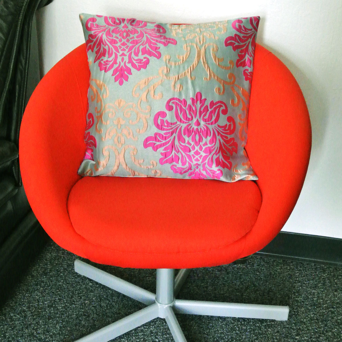 Kella Milla Regal Damask Throw Pillow Cover - Grey Magenta