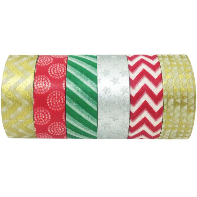 Wrapables Festive Holiday Japanese Masking Tape Washi Tape, Set of 6