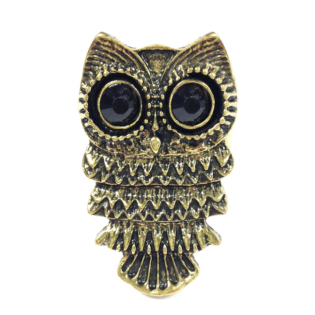 Wrapables Adjustable Tibetan Night Owl Ring, Gold Tone