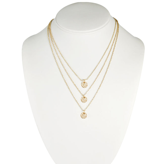 Wrapables Triple Strand Crystal Disc Pendant Necklace