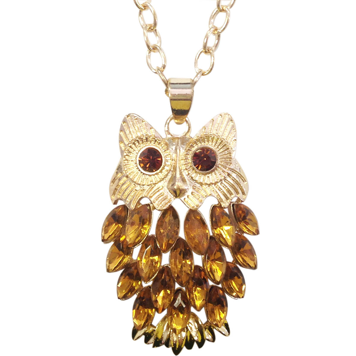 Wrapables Stylish Crystal Feather Owl Pendant Necklace