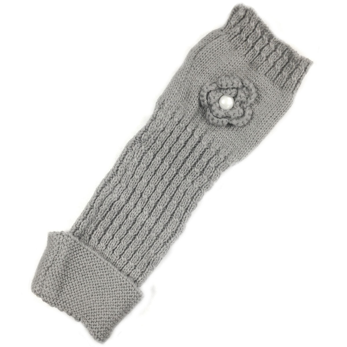 Wrapables Ribbed Arm Warmers / Fingerless Gloves with Floral Accent