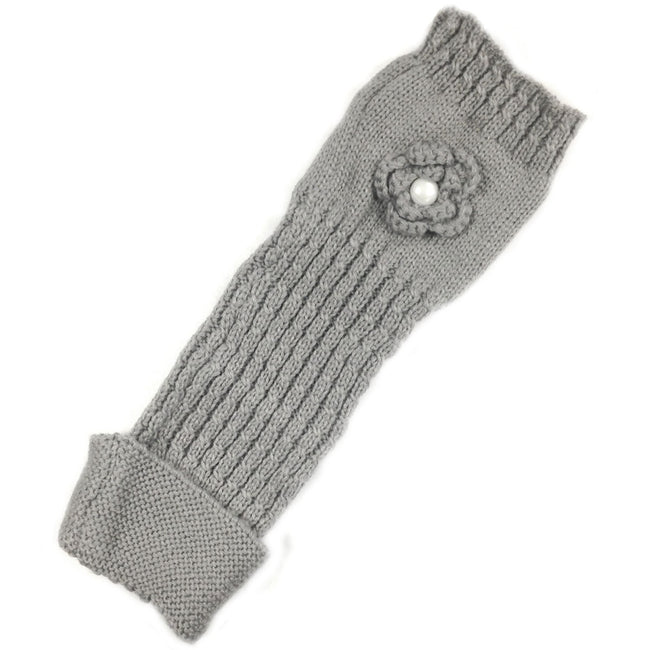 Wrapables Ribbed Arm Warmers / Fingerless Gloves with Floral Accent