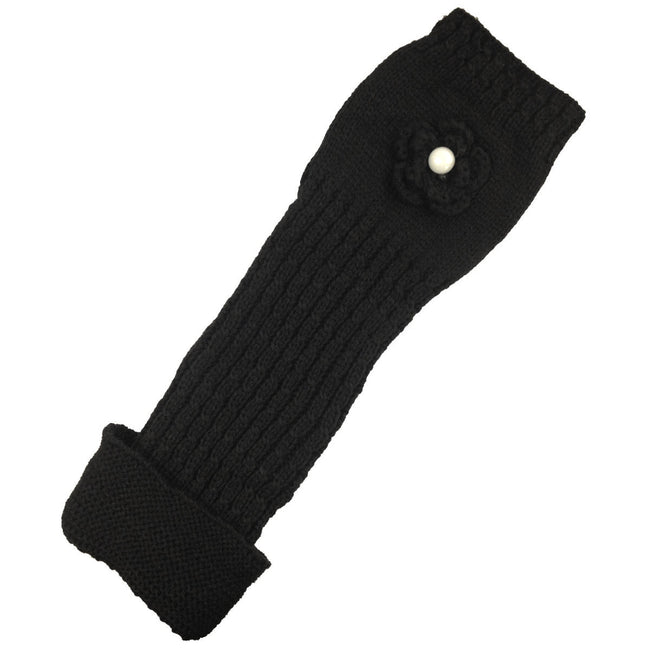 Wrapables Ribbed Arm Warmers / Fingerless Gloves with Floral Accent