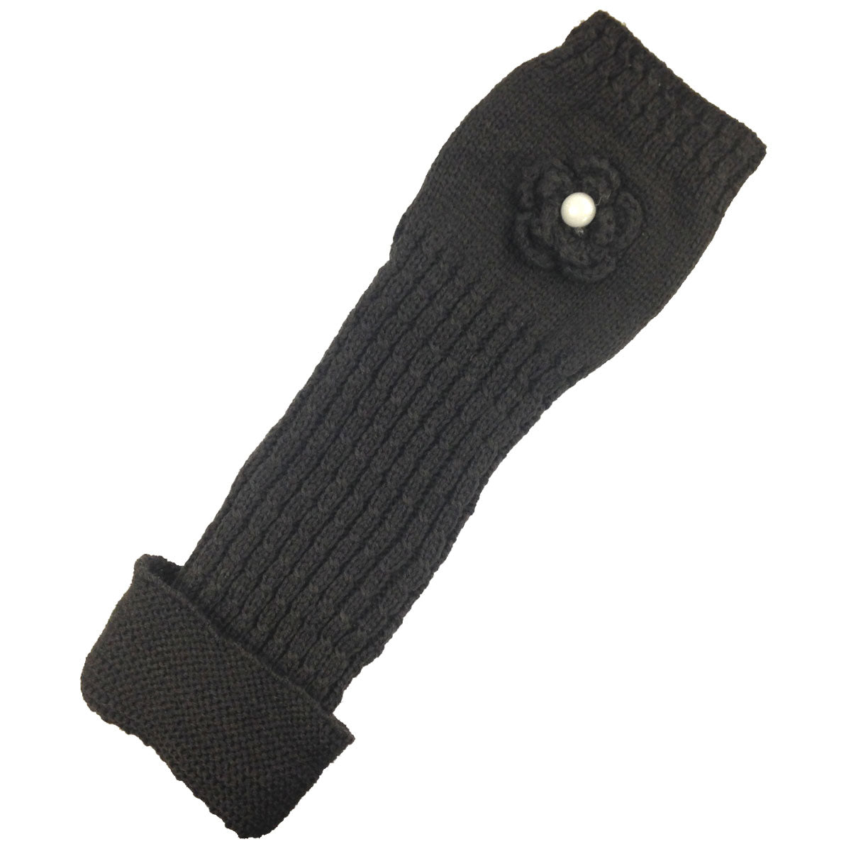 Wrapables Ribbed Arm Warmers / Fingerless Gloves with Floral Accent