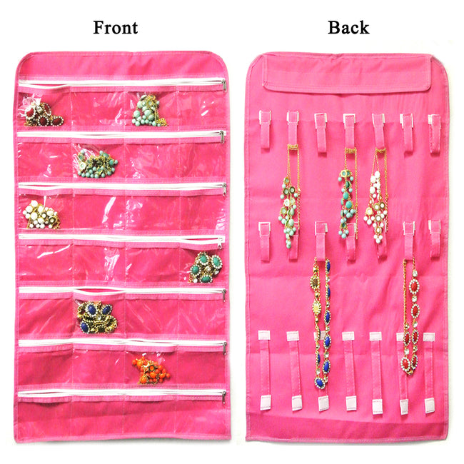 28 Zippered Pockets Hanging Jewelry Organizer with 21 Holding Loops