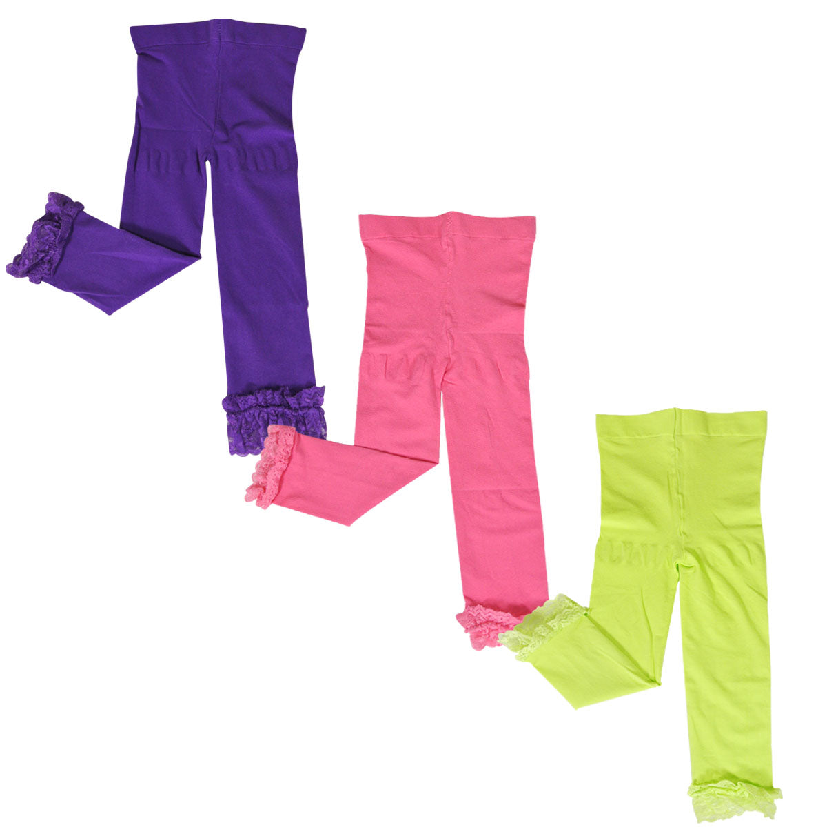 Wrapables Toddler Stretch Leggings with Lace Trim, Set of 3 (Blue, Green, Black)