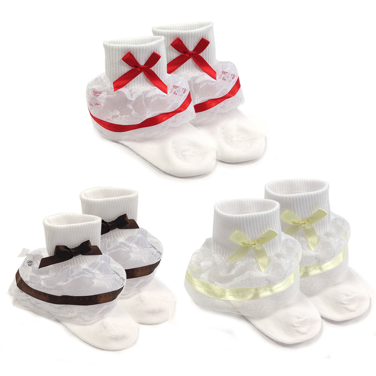 Wrapables Lil Miss Bella Lace & Ribbon Ruffle Socks for Toddler Girl, Set of 3