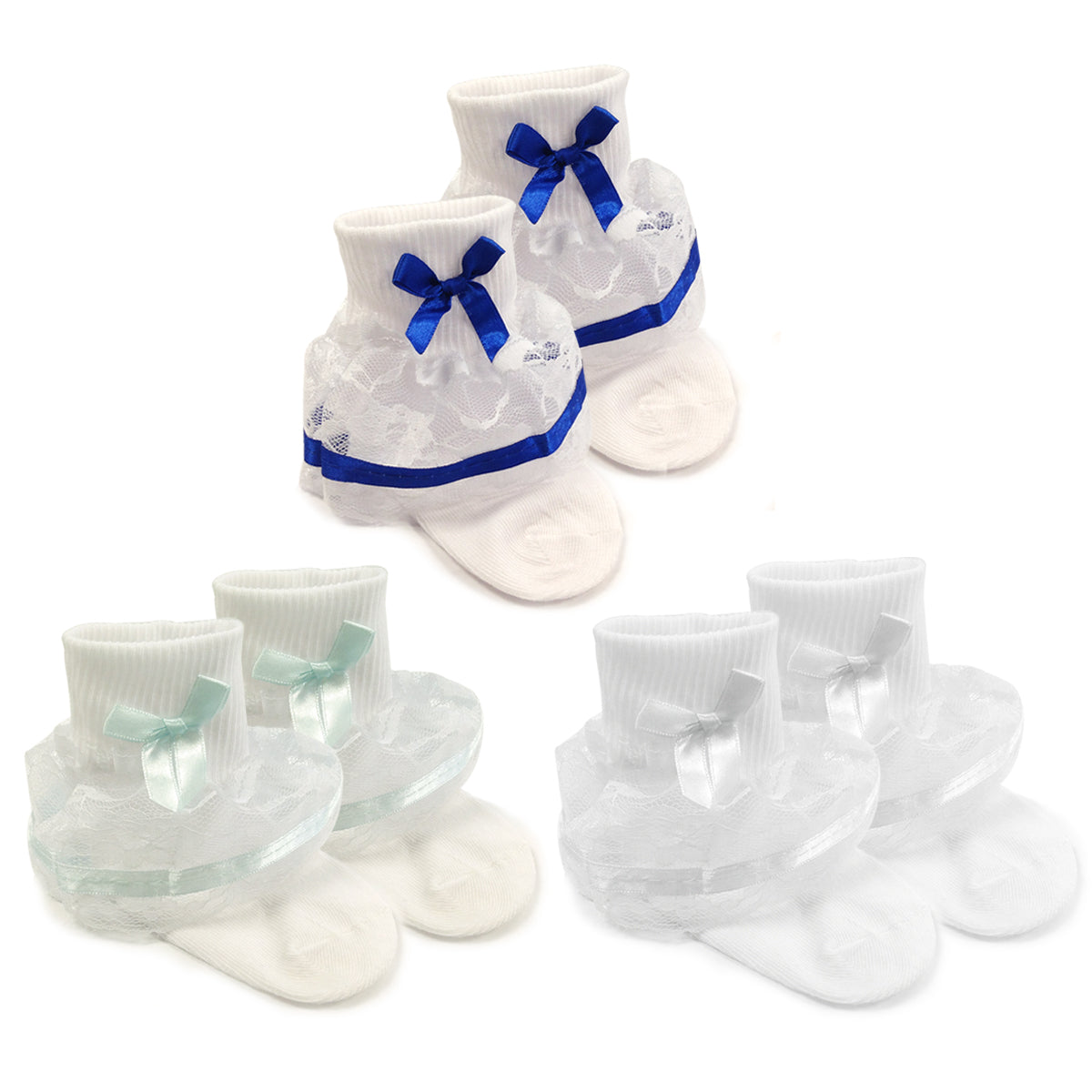 Wrapables Lil Miss Bella Lace & Ribbon Ruffle Socks for Toddler Girl, Set of 3