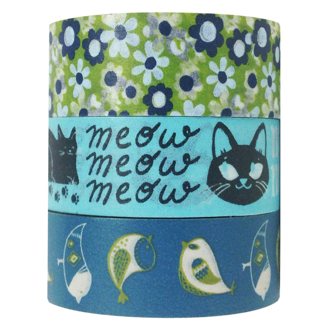 Wrapables Meow Meow Tweet Washi Masking Tape (Set of 3)