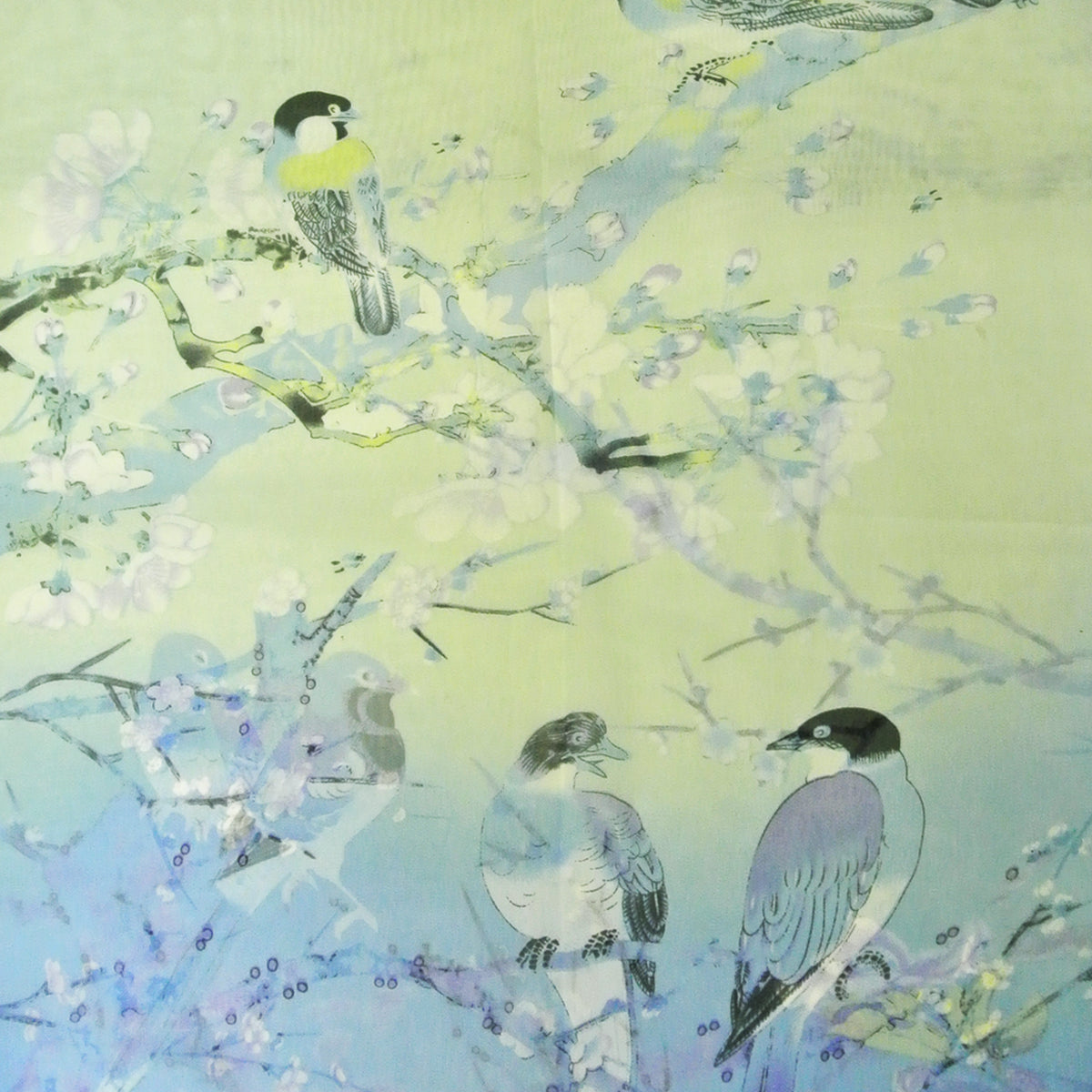 Wrapables Floral Bird Print Polyester and Silk Oblong Scarf
