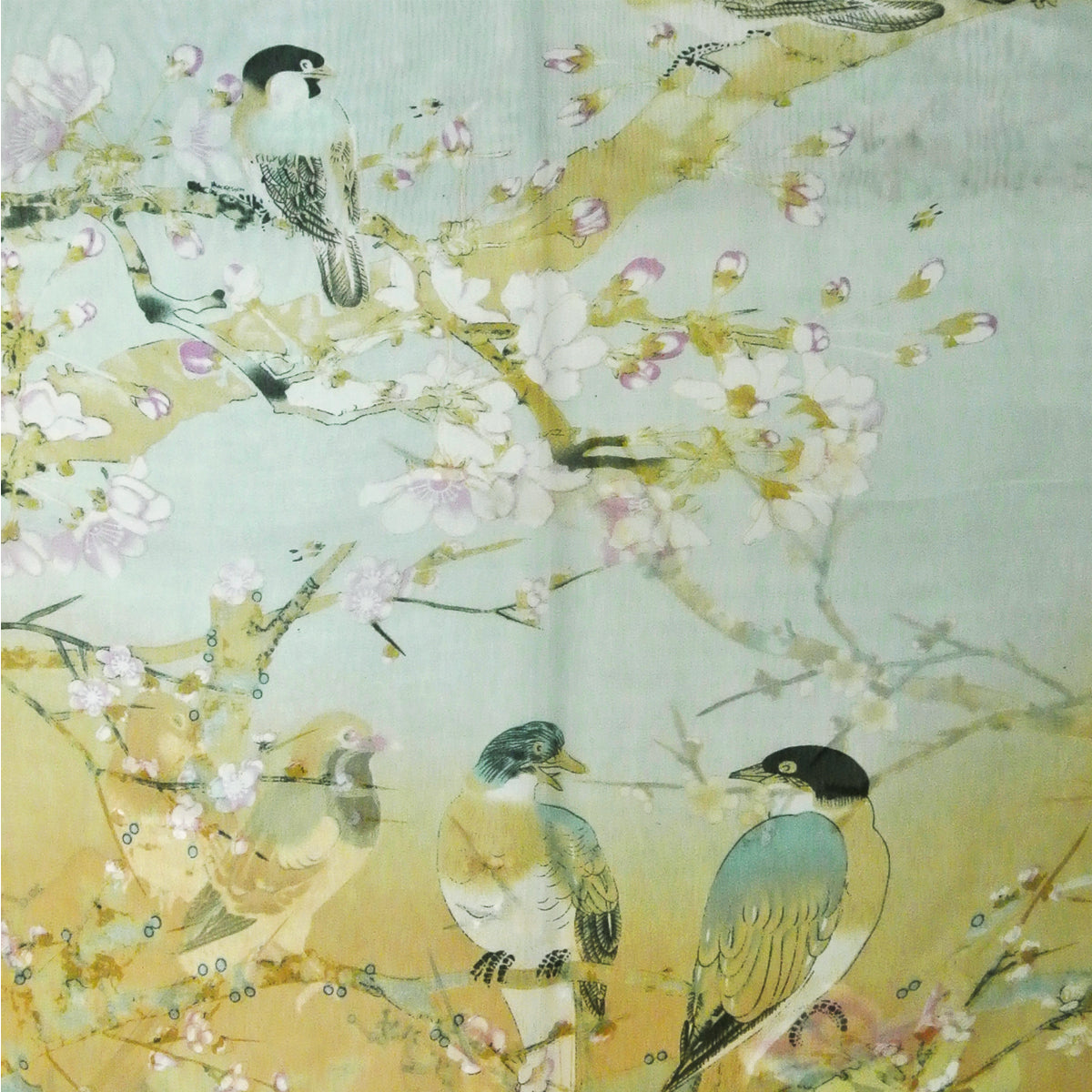 Wrapables Floral Bird Print Polyester and Silk Oblong Scarf