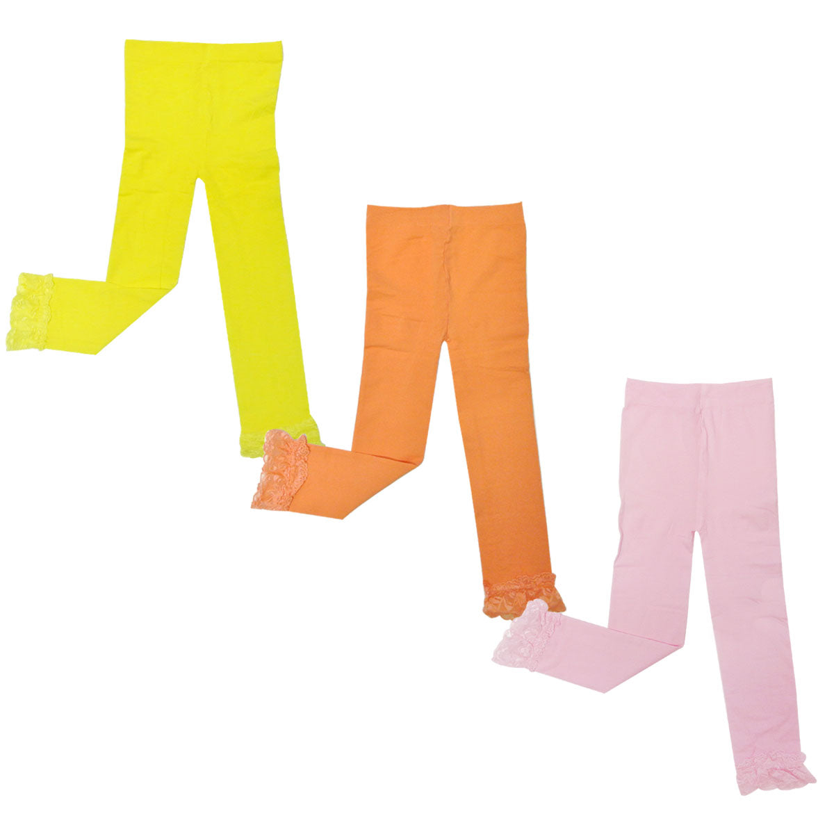 Wrapables Toddler Stretch Leggings with Lace Trim, Set of 3 (Blue, Green, Black)