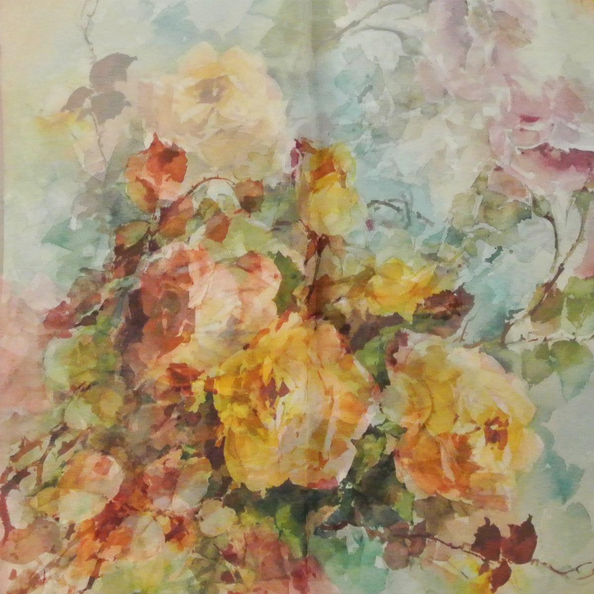 Wrapables 100% Mulberry Silk Floral Painting Square Scarf
