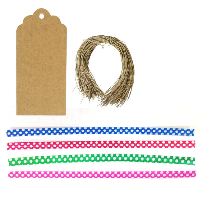 Wrapables 200pcs 4" Polka Dot Twist Ties with 20 Scalloped Gift Tags