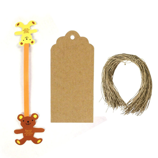 Wrapables Set of 50 Teddy Bear Twist Ties with 20 Scalloped Gift Tags