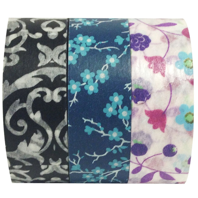 Wrapables Dark Blossoms Japanese Washi Masking Tape (Set of 3)