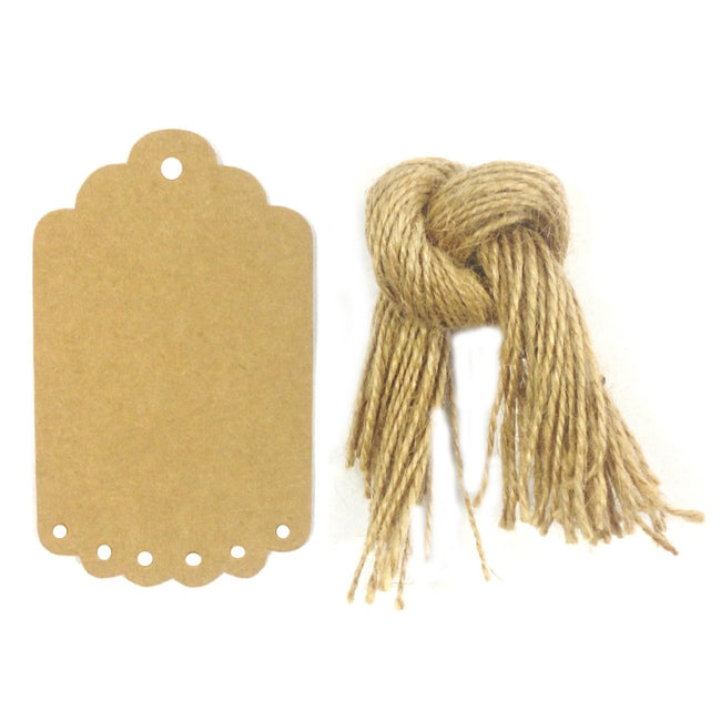 Wrapables 50 Gift Tags/Kraft Hang Tags with Free Cut Strings for Gifts, Crafts & Price Tags, Large Scalloped Edge