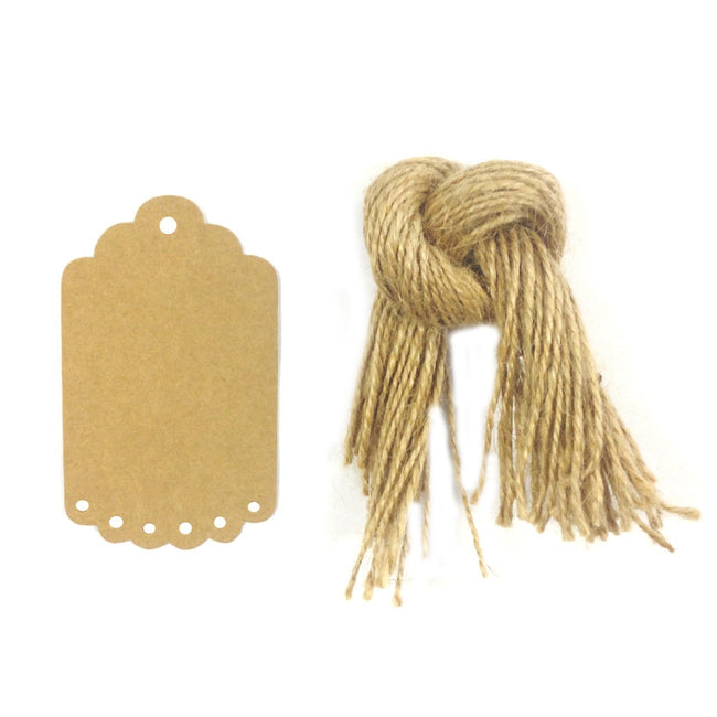 Wrapables 50 Gift Tags/Kraft Hang Tags with Free Cut Strings for Gifts, Crafts & Price Tags, Small Scalloped Edge