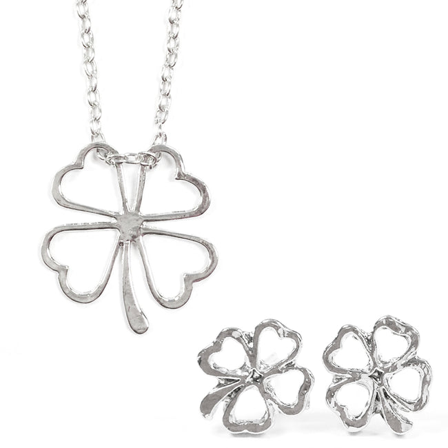 Wrapables Four Leaf Clover Flower Necklace and Earrings Set