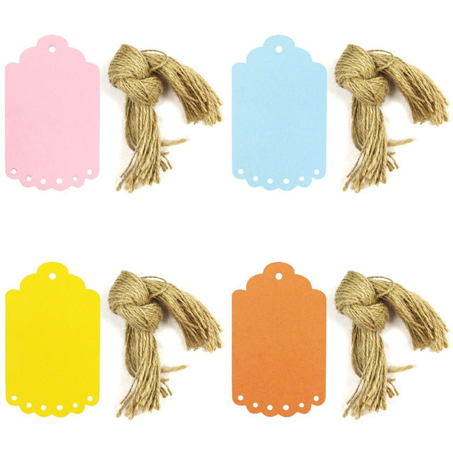 Wrapables 40 Gift Tags/Kraft Hang Tags with Free Cut Strings, Large Scalloped Edge (Set of 4)