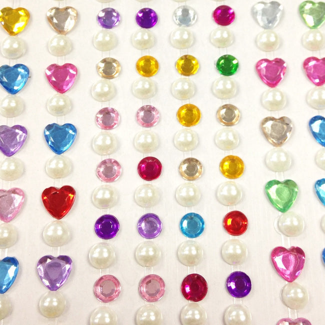 Wrapables 164 pieces Crystal Heart and Pearl Stickers Adhesive Rhinestones