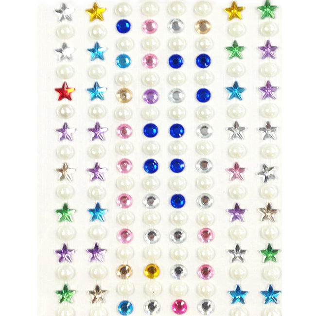 Wrapables 164 pieces Crystal Star and Pearl Stickers Adhesive Rhinestones